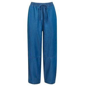 Whistles Lucy Chambray Barrel Trouser Tapered Pants Trip Cotton Blue 12 US NWT
